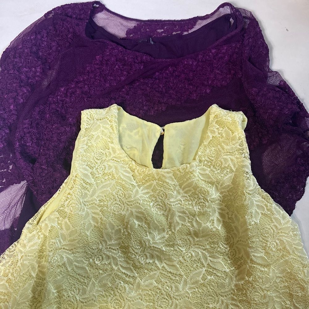 Two Lace Purple Women Blouse & Yellow Size M L Approximately